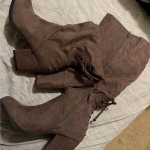 Maurices Brown Suede Over-the-Knee Lace-Up Block Heel Boots
